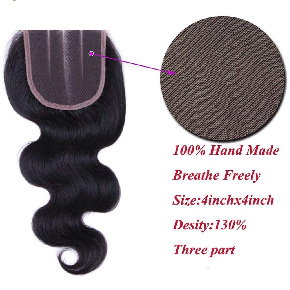 Brazilian Body Wave Hair Extensions Set with Closure - 14 16 18 Inches