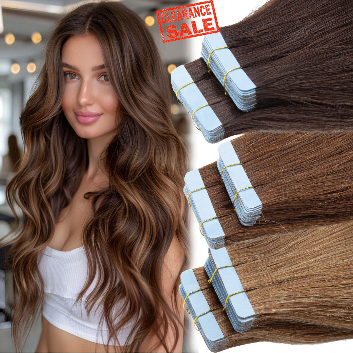 Indian Tape-In Human Hair Extensions Full Head Skin Weft 60pcs - Mix Colors & Lengths