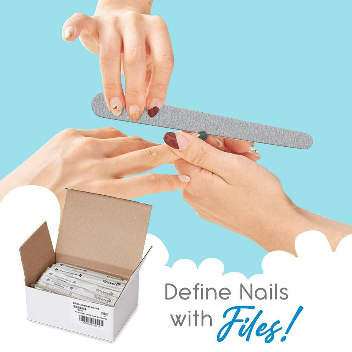 Disposable Nail Files 100/180 Grit Wood Core Silver 100 Count