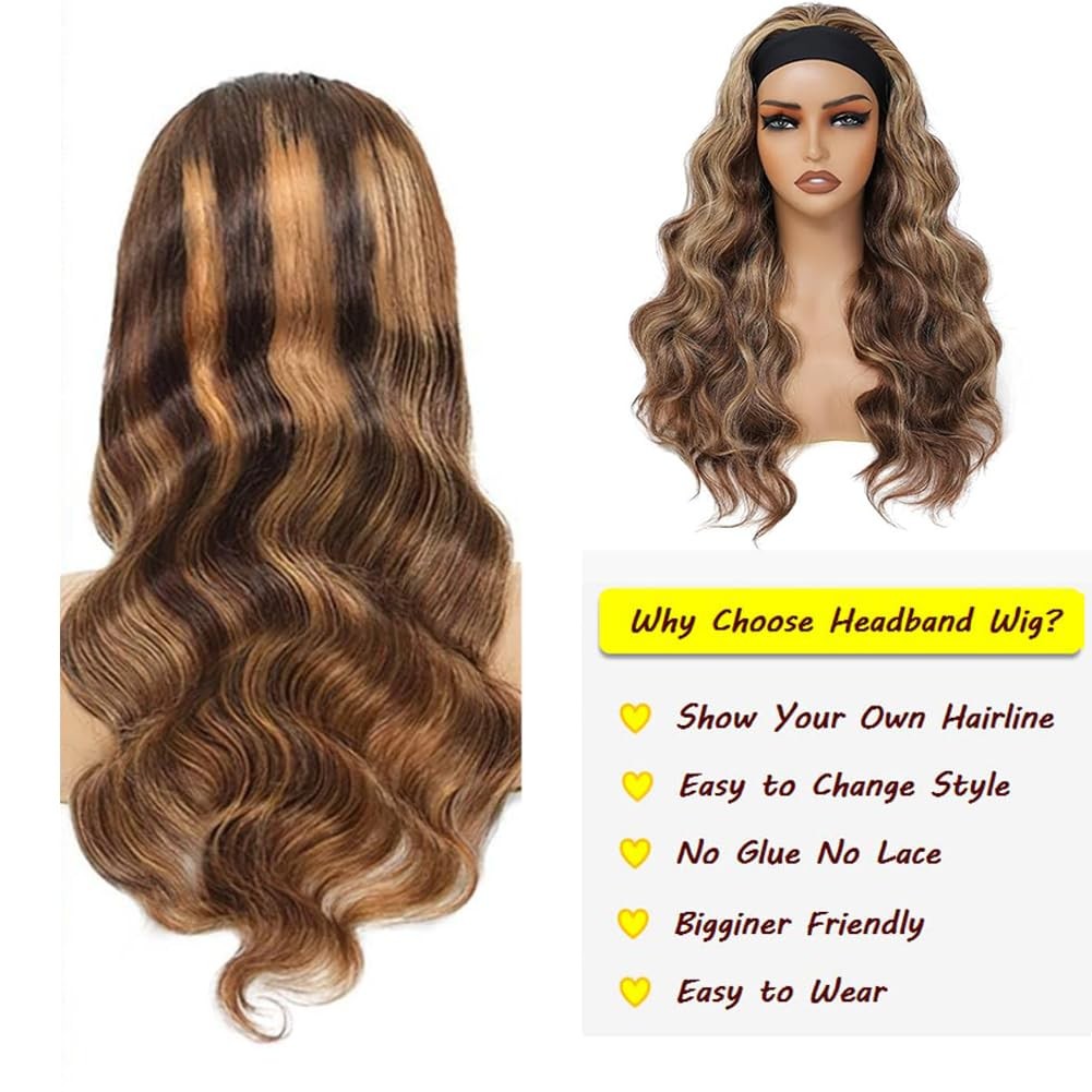 16-Inch Body Wave Wig with 150% Density - Brazilian Virgin Hair Headband Style