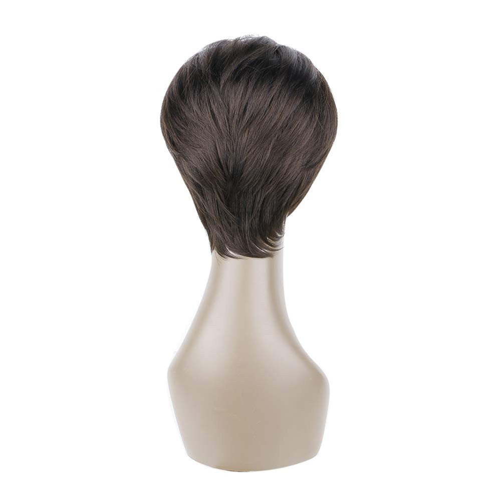 Brown Pixie Wig with Bangs - Natural Short Synthetic Hair for Daily Wear