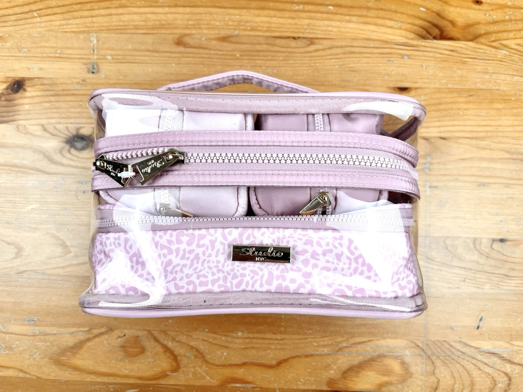 Studio NYC Pink Leopard Travel Cosmetic Case Set - 4 Piece Clear Organizer