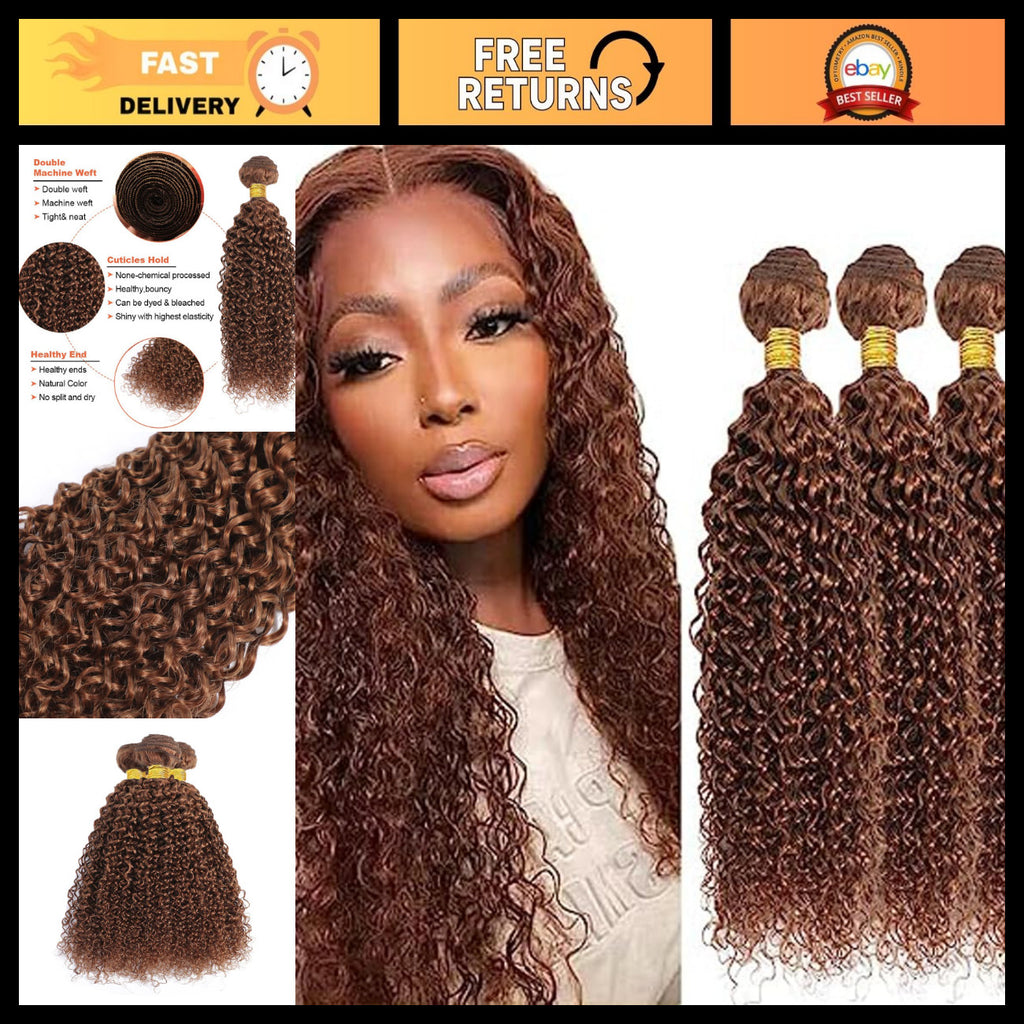 18-22 Inch Water Wave Human Hair Bundles - 3 Pack, Unprocessed Remy Brown