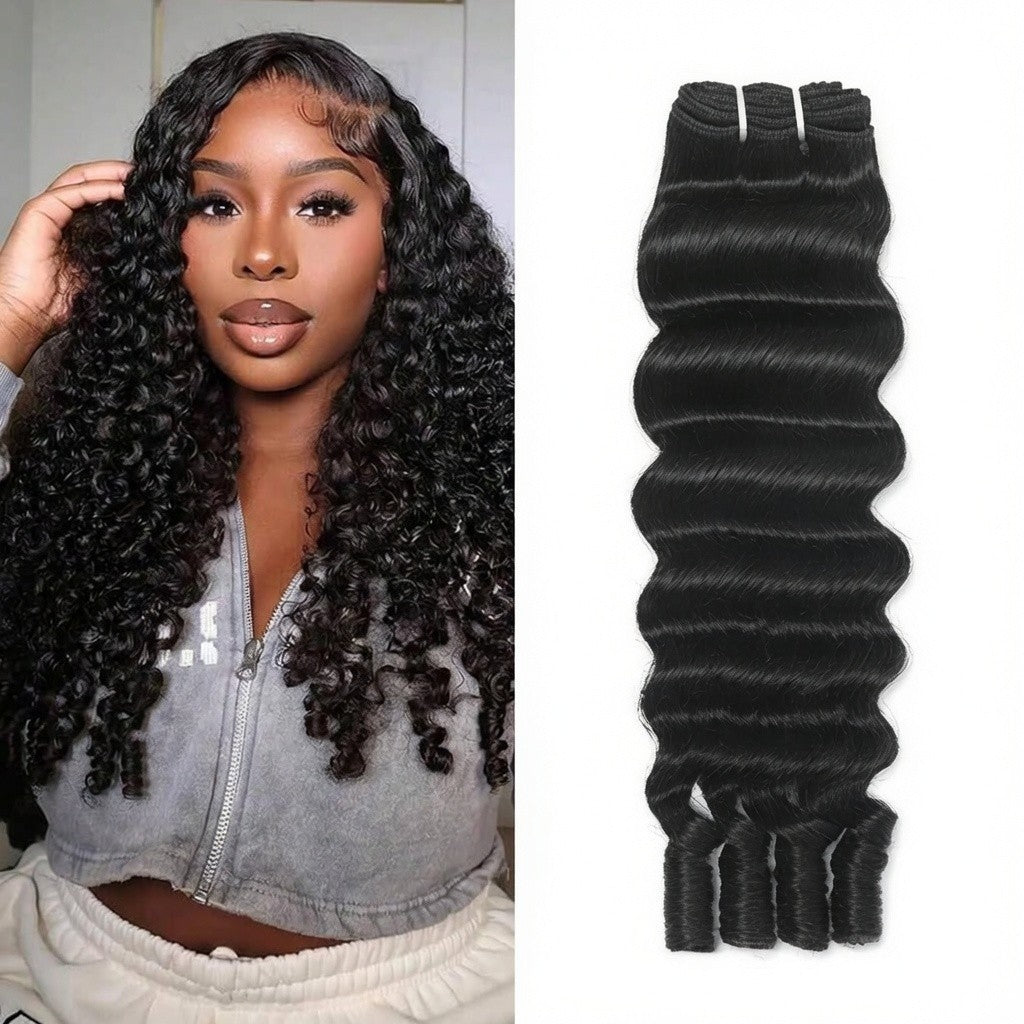 15A Burmese Deep Wave Human Hair Weft Bundles - Natural Black, 14 Inch