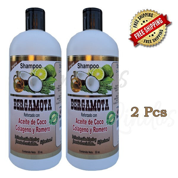 2-Pack Bergamot Shampoo with Coconut Oil, Collagen & Rosemary - 32 oz