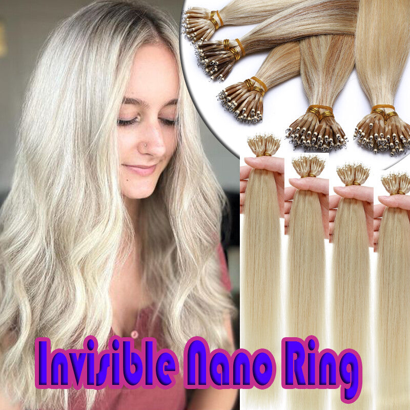 Remy Human Hair Extensions Nano Ring Bead Loop Beads 16-24 Inch & 50-150 Strands