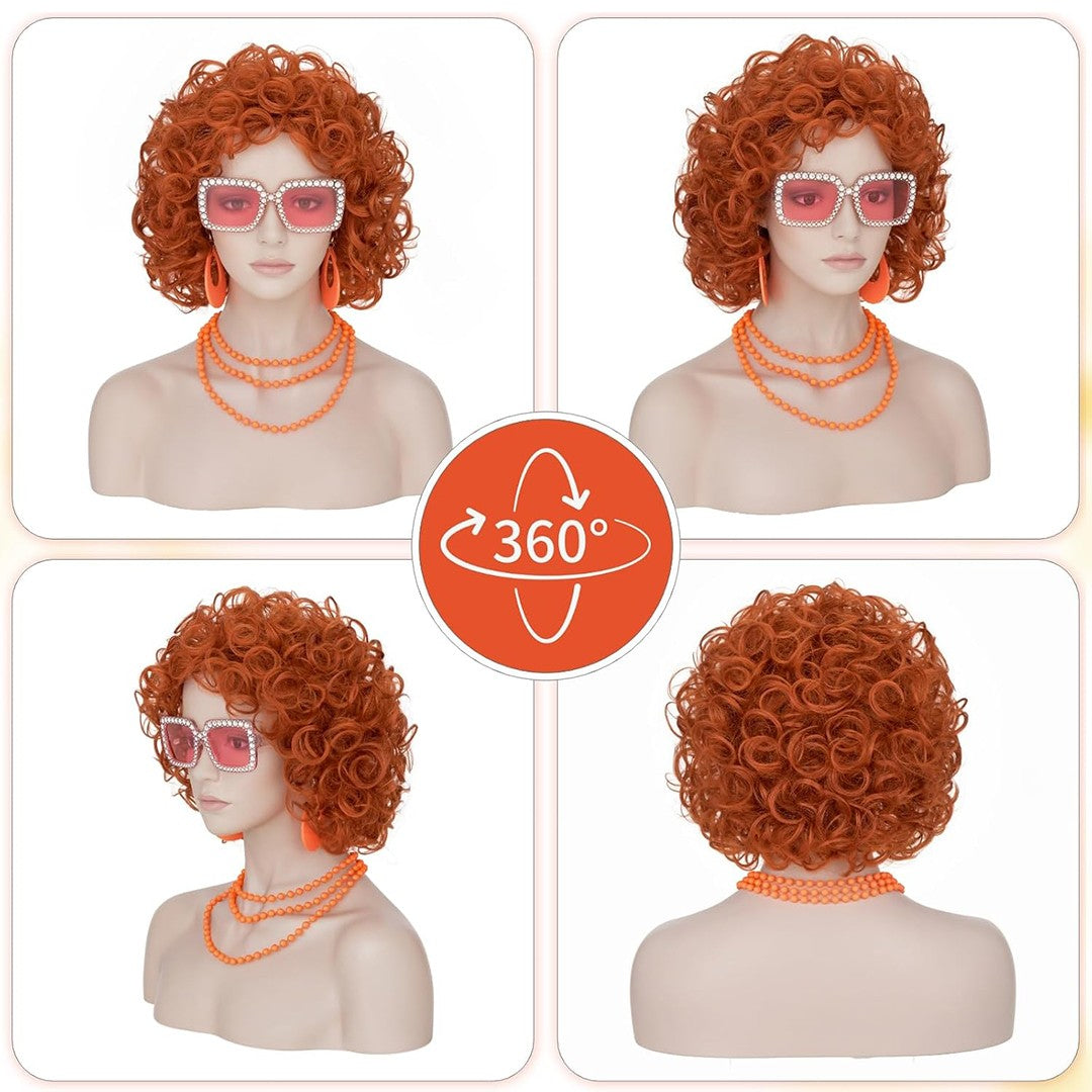 Women's Short Orange Wavy Cosplay Wig with Accessories - Halloween Costume