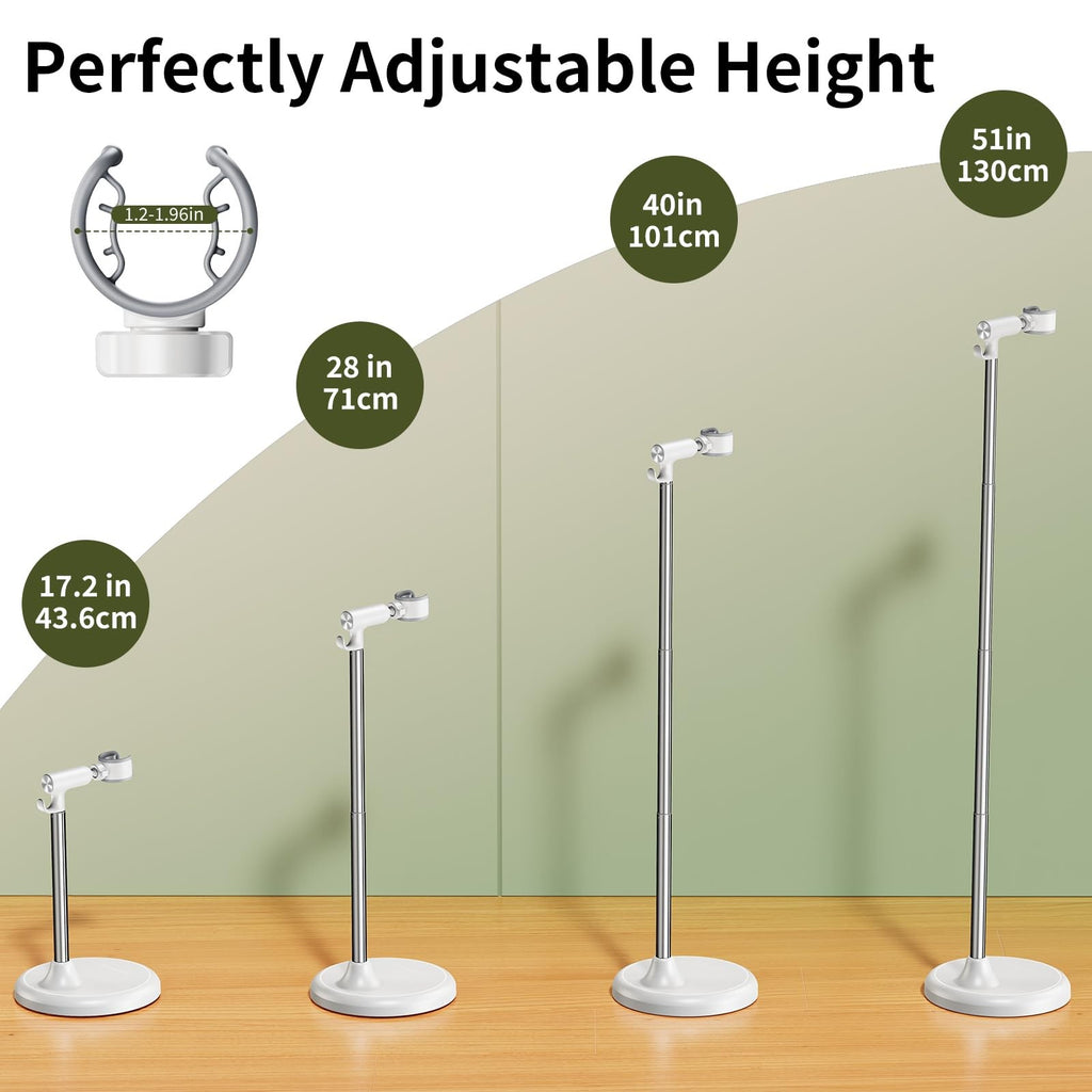 Adjustable Hands-Free Hair Dryer Stand 17-51 Inch Height with 360° Swivel & Hook