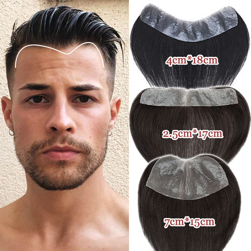 Mens Human Hair Toupee Hair Replacement System with PU Skin Base