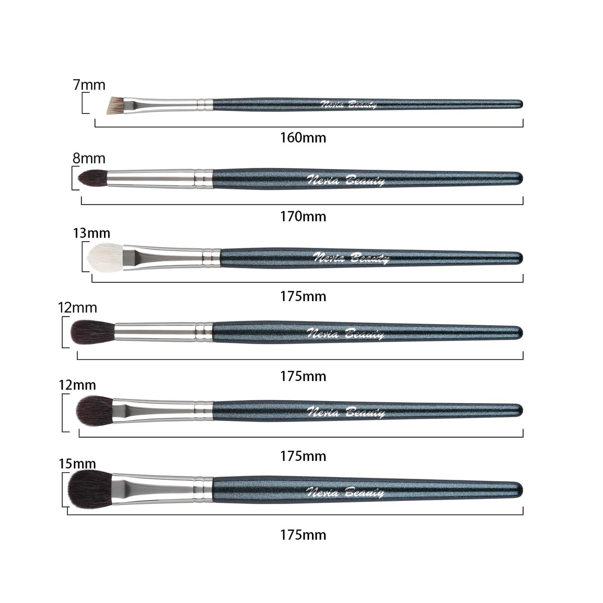 Natural Goat Hair Eye Makeup Brush Set - 6 Pcs Professional Blending Tools, Blue