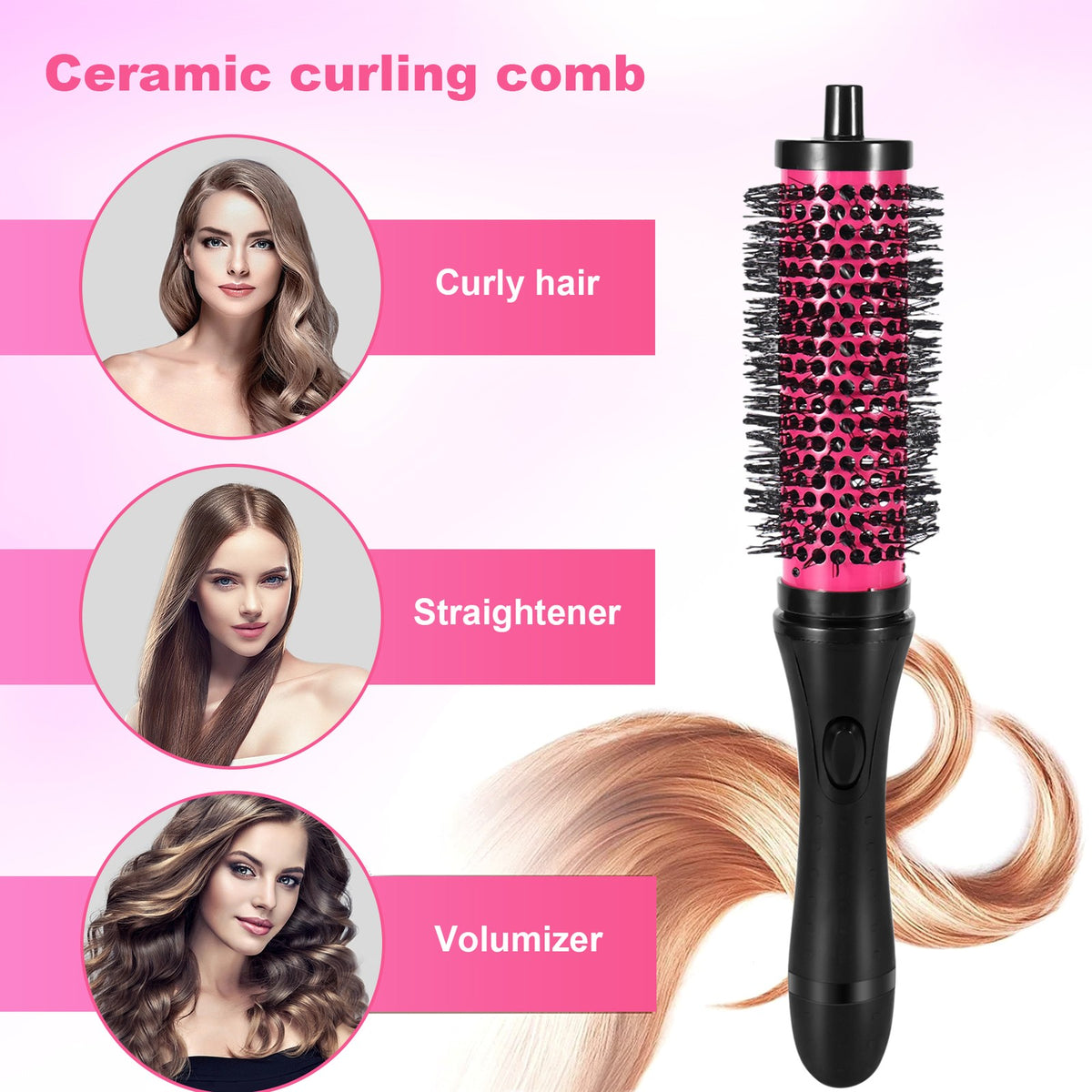 Detachable Handle Hair Roller Brush Set with 3 Sizes for Curling and Styling