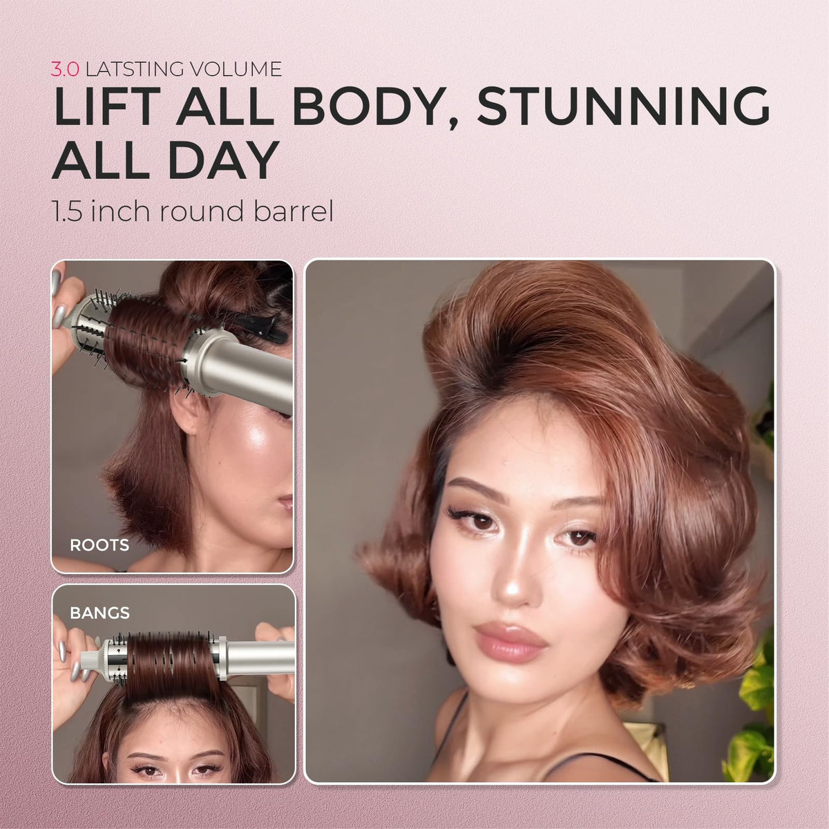1.5 Inch Heated Round Hair Volumizer Brush with LCD Display