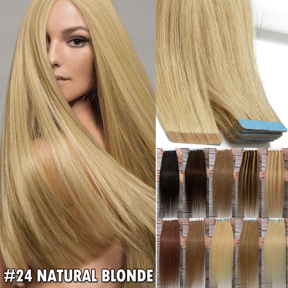 Human Hair Extensions Tape-In Full Head 22-Inch Balayage & Dark Colors