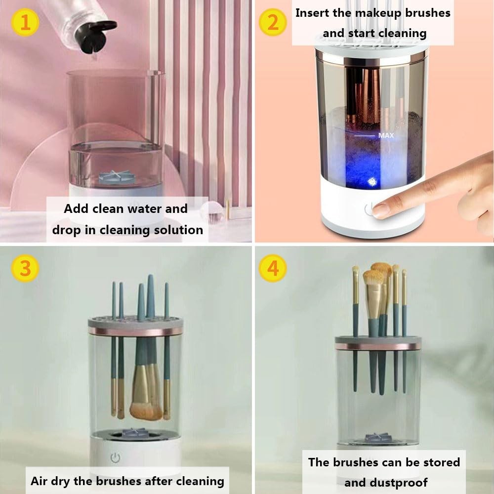 Electric Makeup Brush Cleaner Machine with Cleaning and Drying Function - Black and White