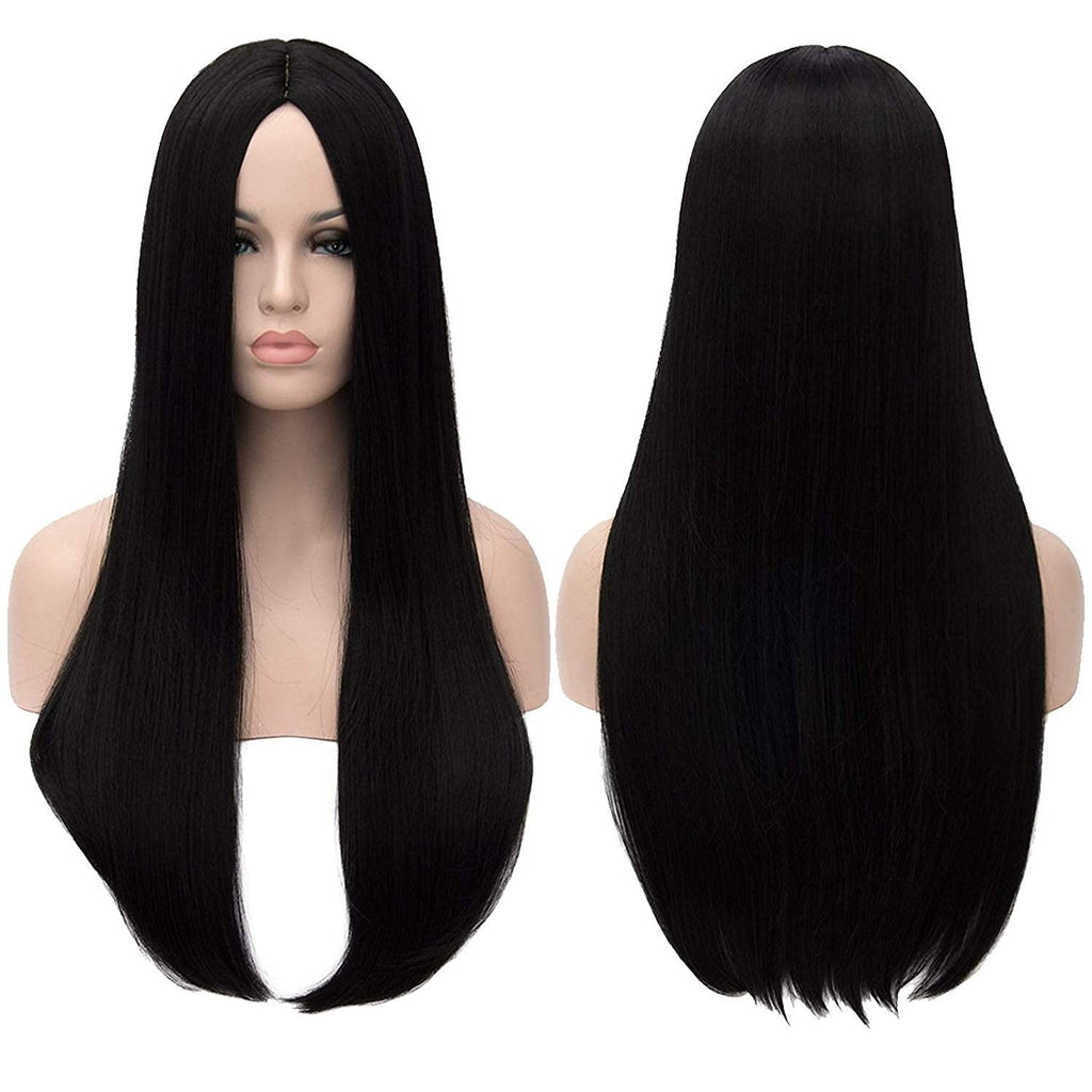 Long Straight Black Wig for Women 28 Inch Morticia Addams Costume