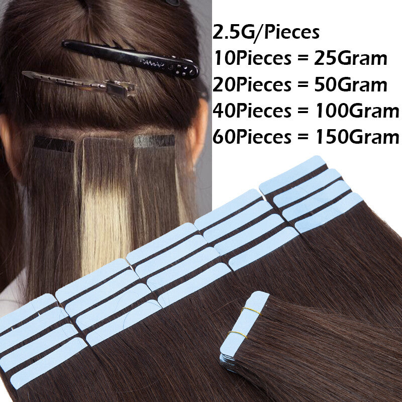 Remy Human Hair Extensions Tape-In Thick Glue Full Head Set