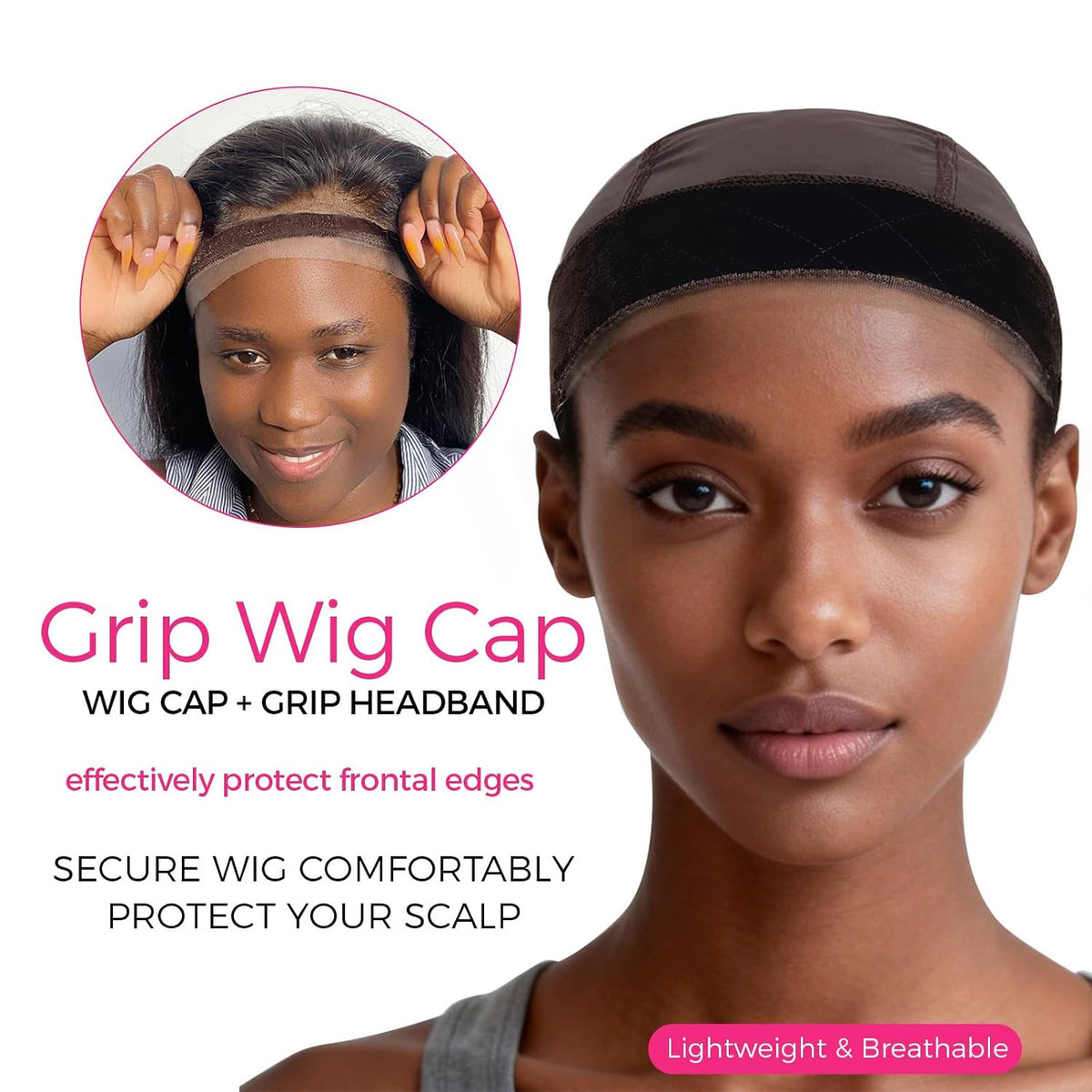 Wig Grip Cap for Women with Lace Edge Non-Slip Band Brown