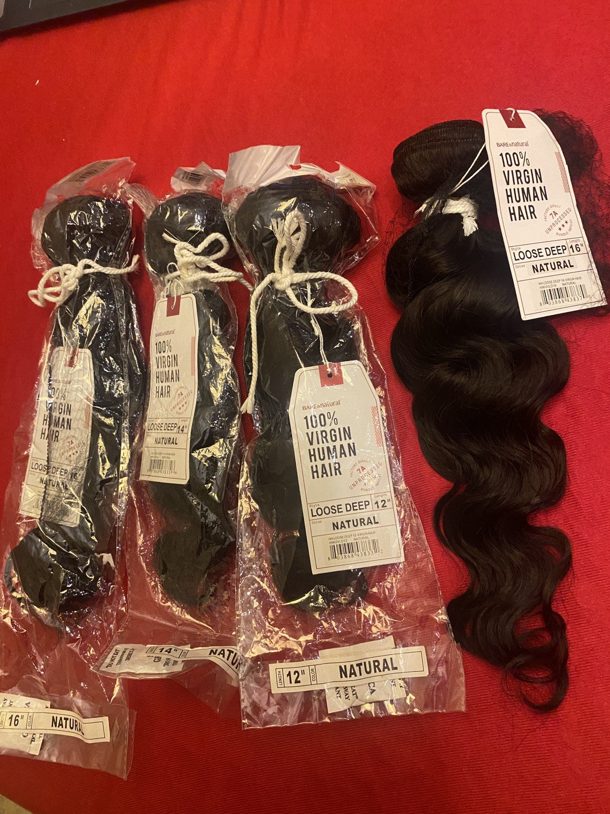 100% Natural Virgin Brazilian Human Hair Loose Deep Wave Extensions - 12, 14, 16 Inches