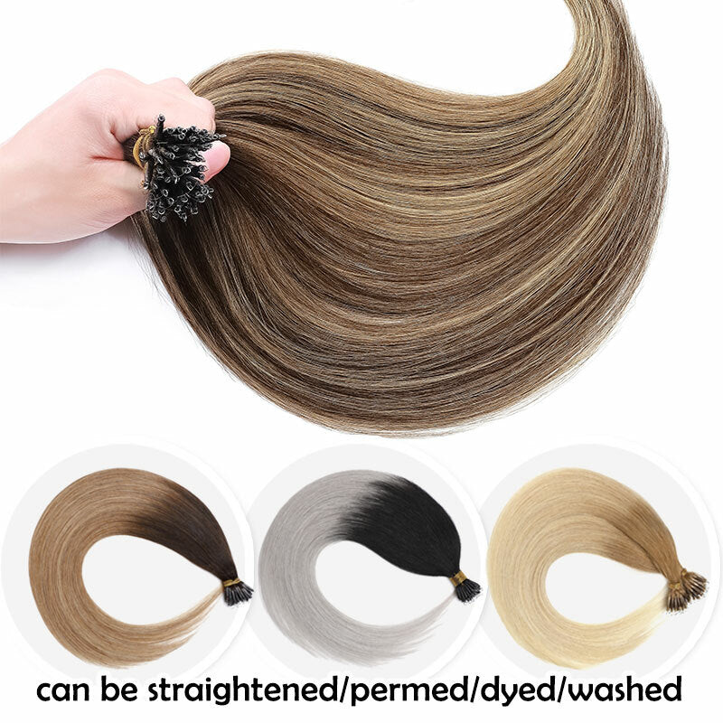 300PCS Human Hair Extensions Nano Ring Beads 16-22in Thick Remy Hair