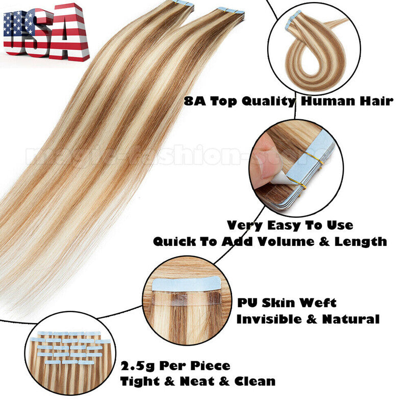 60PCS Thick Tape-In Hair Extensions - Remy Human Hair Skin Weft