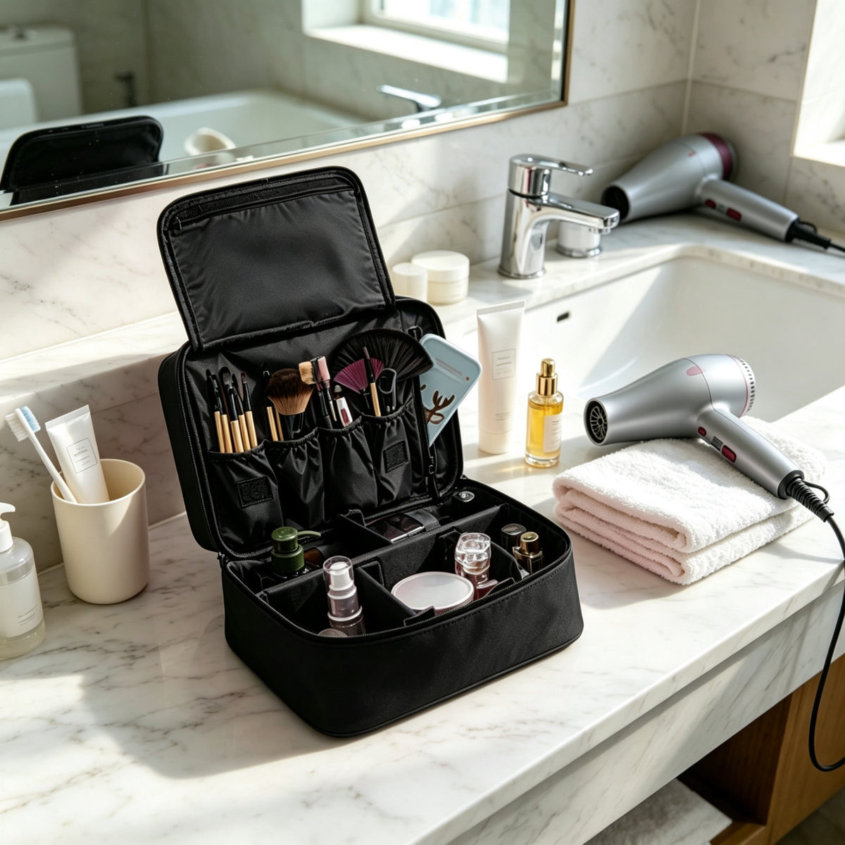 Travel Makeup Train Case Cosmetic Organizer with Waterproof Oxford Cloth