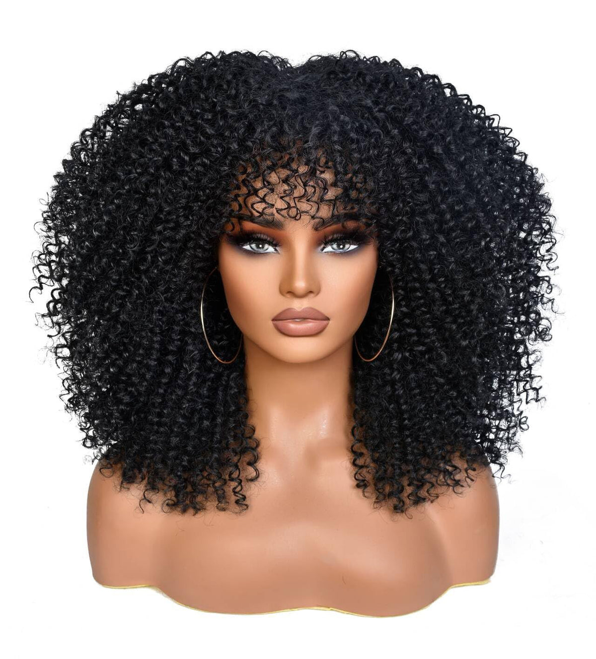 Curly Afro Wigs for Black Women 16 Inch Synthetic Wig with Bangs - Natural Look & Low Maintenance