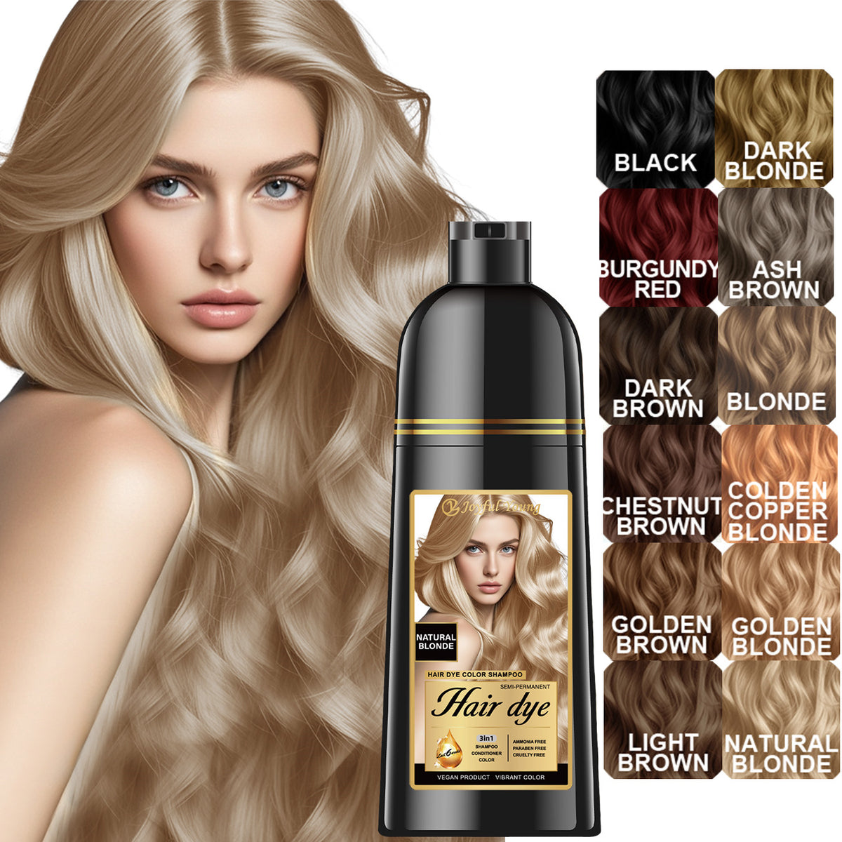 Natural Semi-Permanent Hair Dye Shampoo - Ammonia-Free, Nourishing Color