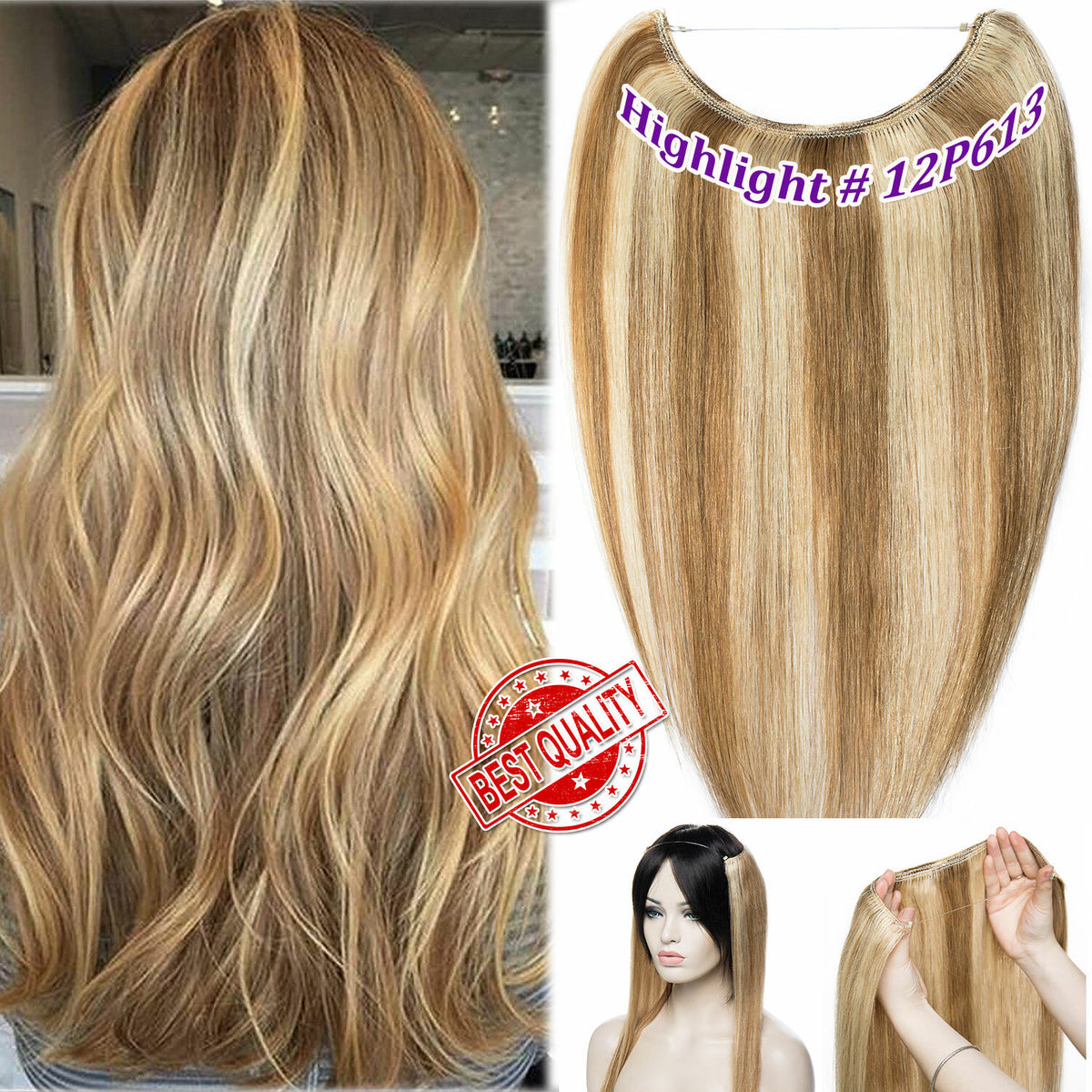 Wire-In Human Hair Extensions with Clips - Thick & Natural Look, 12-22 Inches
