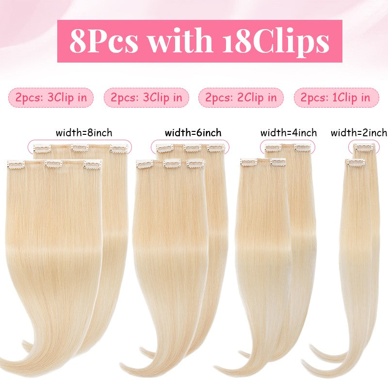 Clip-In Hair Extensions Full Head Set - Remy Human Hair Balayage 8 Pieces