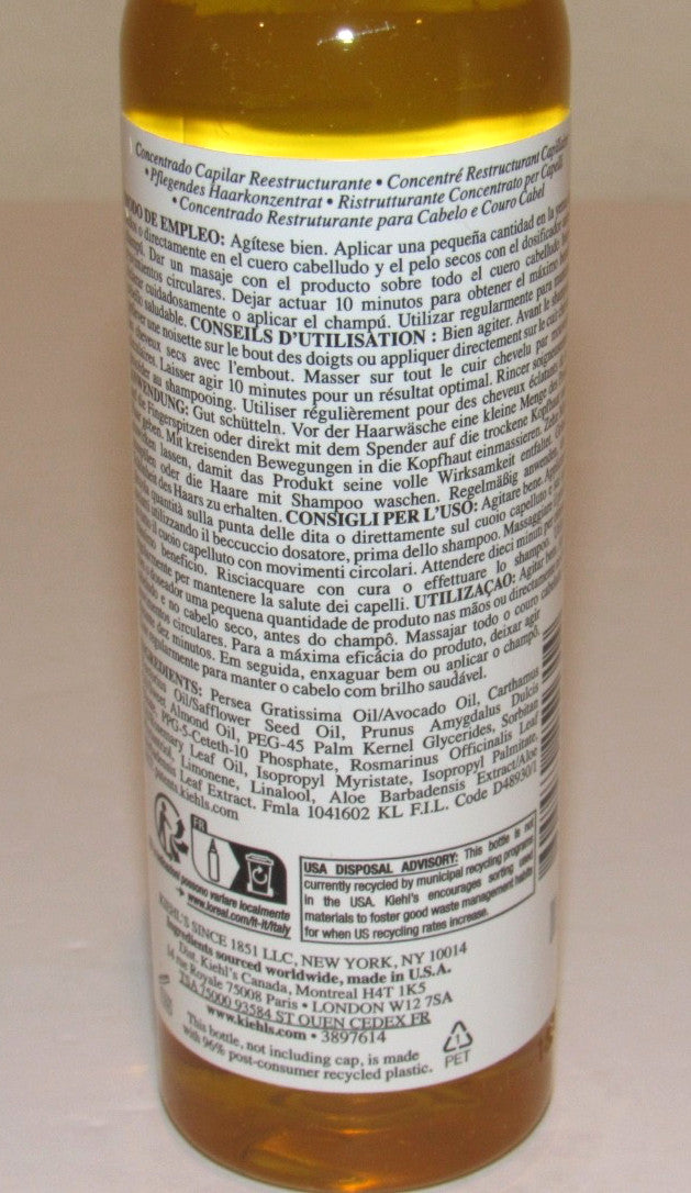 Kiehl's Hair Restructuring Oil - Full Size 4.2 Oz Hair Treatment with Rosemary & Avocado