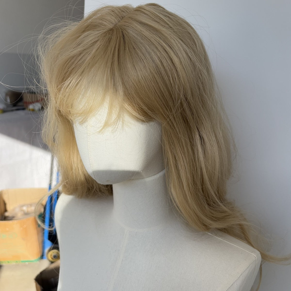 Long Wavy Cosplay Wig with Bangs Blonde Synthetic Hair - Wear & Go