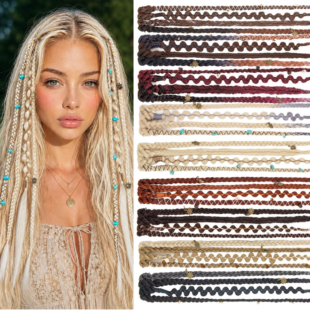 20in Clip-In Boho Dreadlock Braided Hair Extensions with Beads & Charms