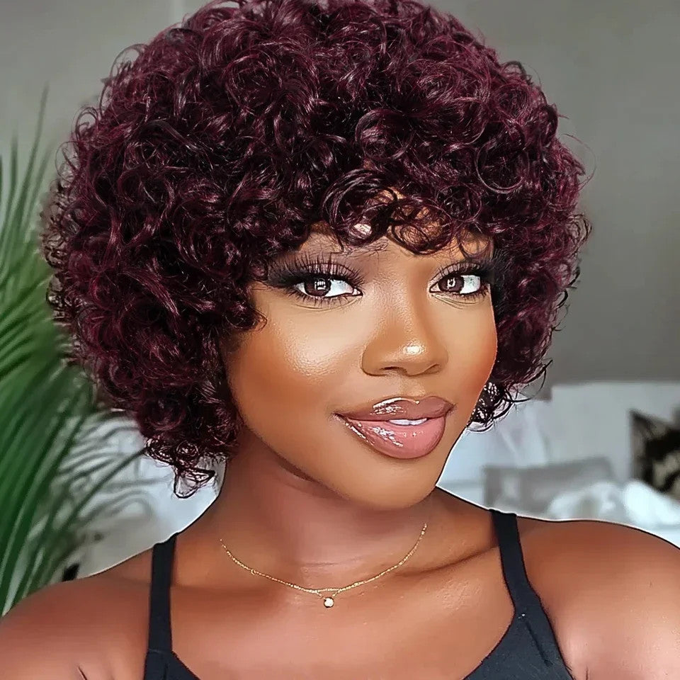 Brazilian Afro Puff Pixie Bob Wig for Women - Natural Brown Human Hair