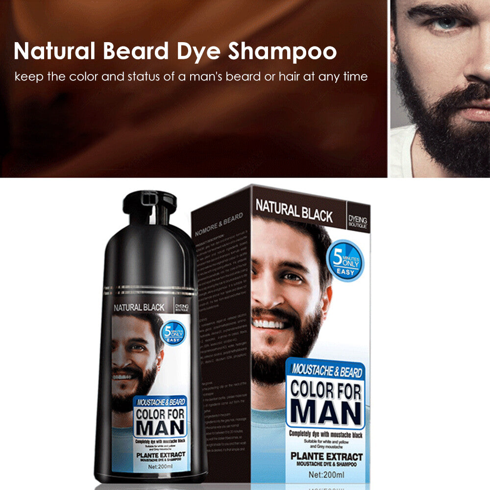 Black Hair Dye Shampoo for Men Beard Coloring & Removal 200ML