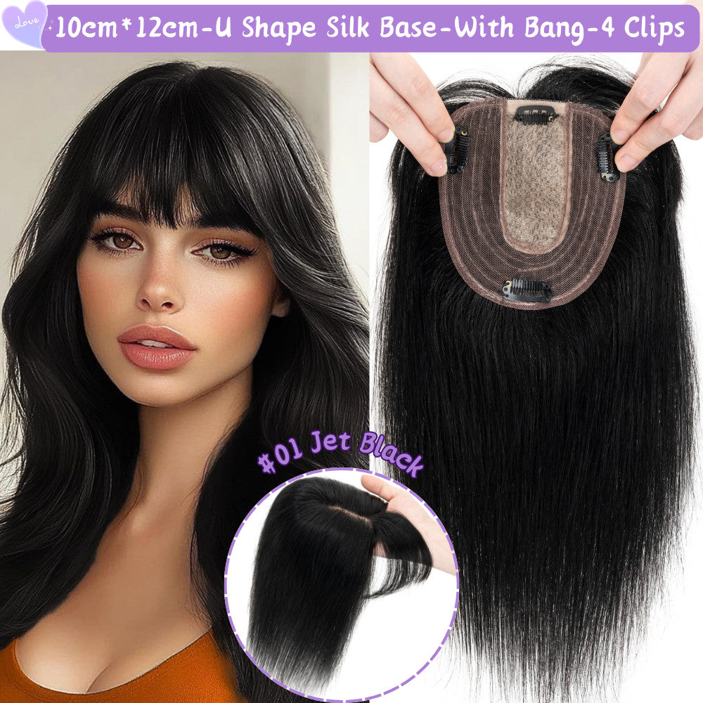 Clip-In Hair Topper for Women - Natural Remy Human Hair Wiglet with Lace/Silk Base
