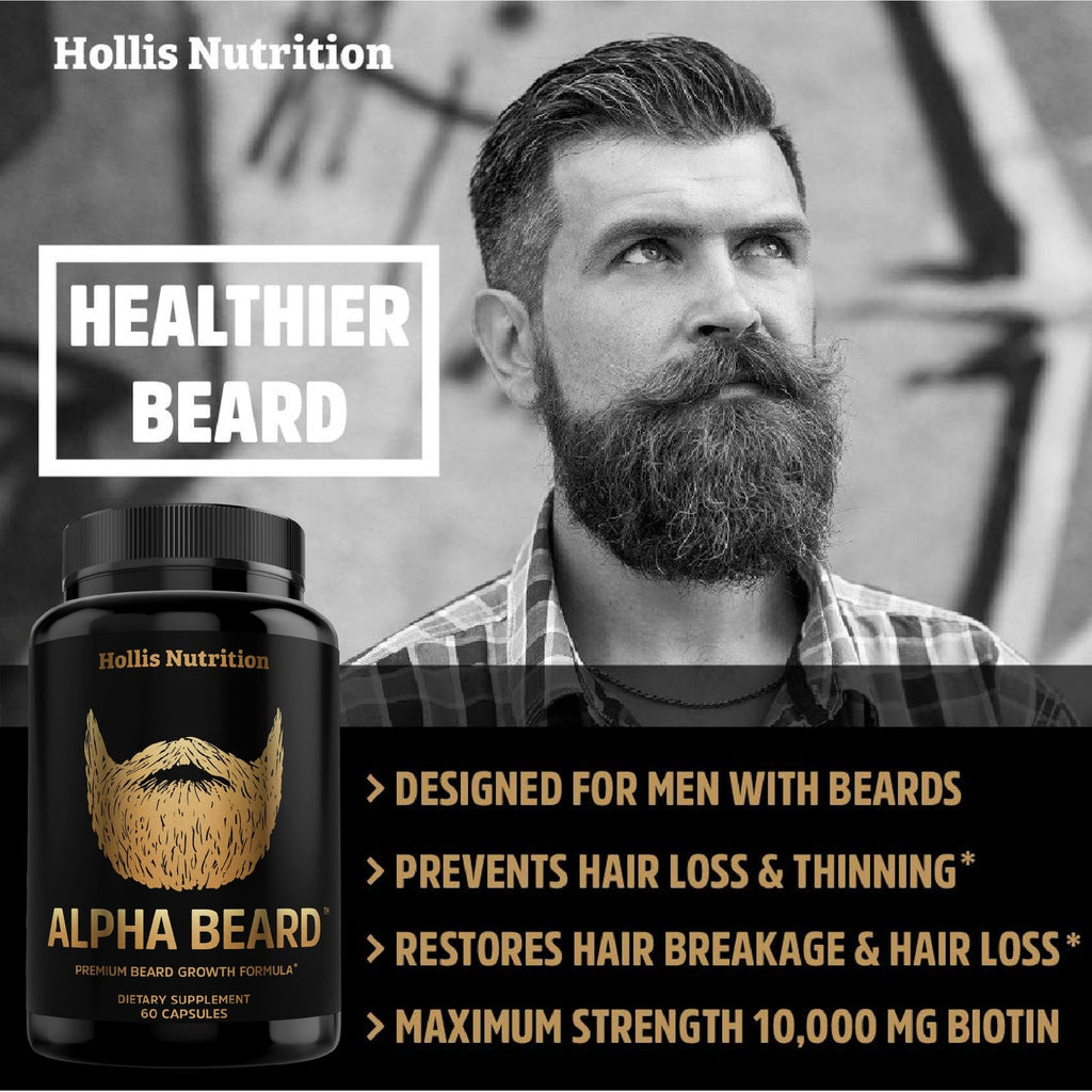 Beard Growth Vitamins with Biotin and DHT Support for Men - 60 Capsules