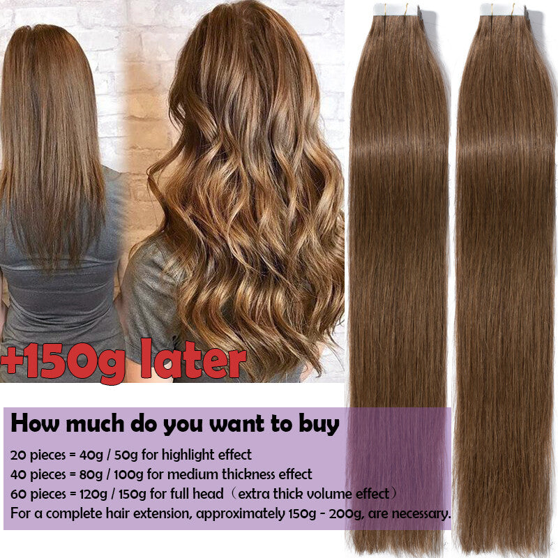Remy Human Hair Tape-In Extensions Full Head 40pcs - Various Lengths & Colors