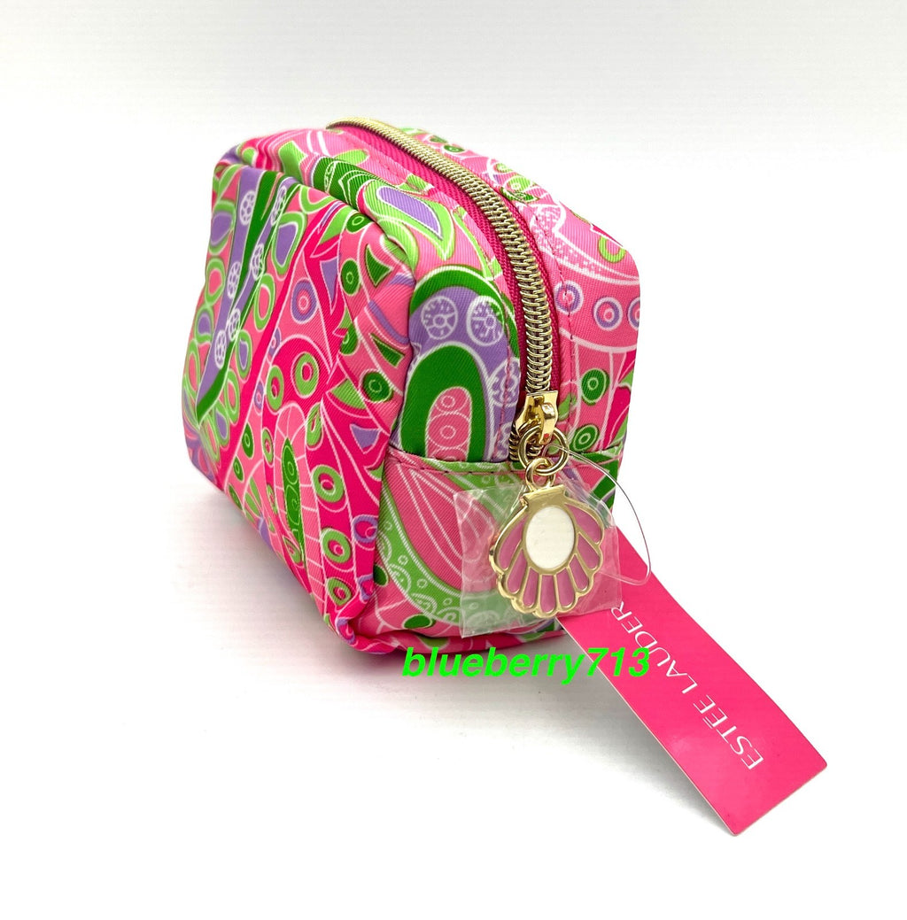 Pink Leaf Printed Makeup Coin Bag with Zipper - 2 Pack