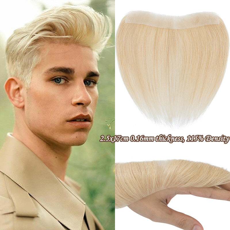 Men's Receding Hairline PU Hairpiece with Human Hair Toupee – Natural Look & Adjustable Fit