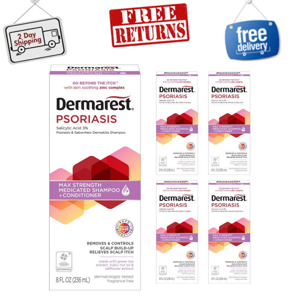 (Pack of 5) Psoriasis Medicated Shampoo & Conditioner with Salicylic Acid - Fragrance-Free, 8 FL OZ