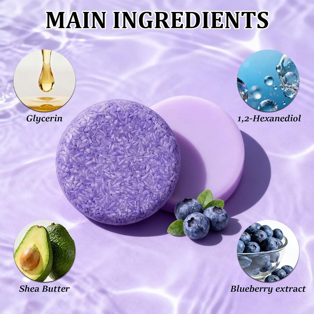 Blueberry Hair Shampoo & Conditioner Bar Set for Thinning & Frizzy Hair - 2 Pack
