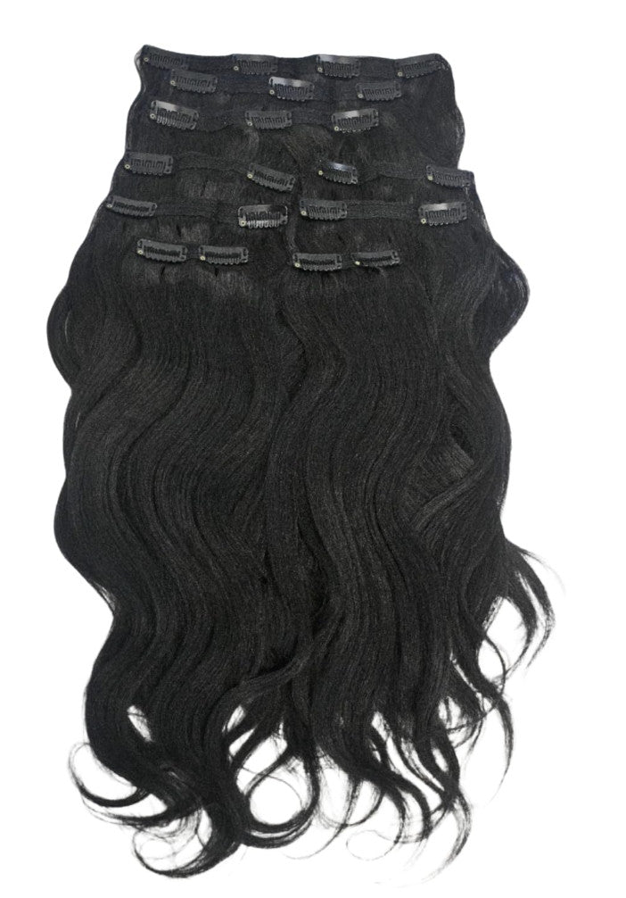 10 Inch Synthetic Clip-In Hair Extensions with Loose Curl - Natural Black 1B