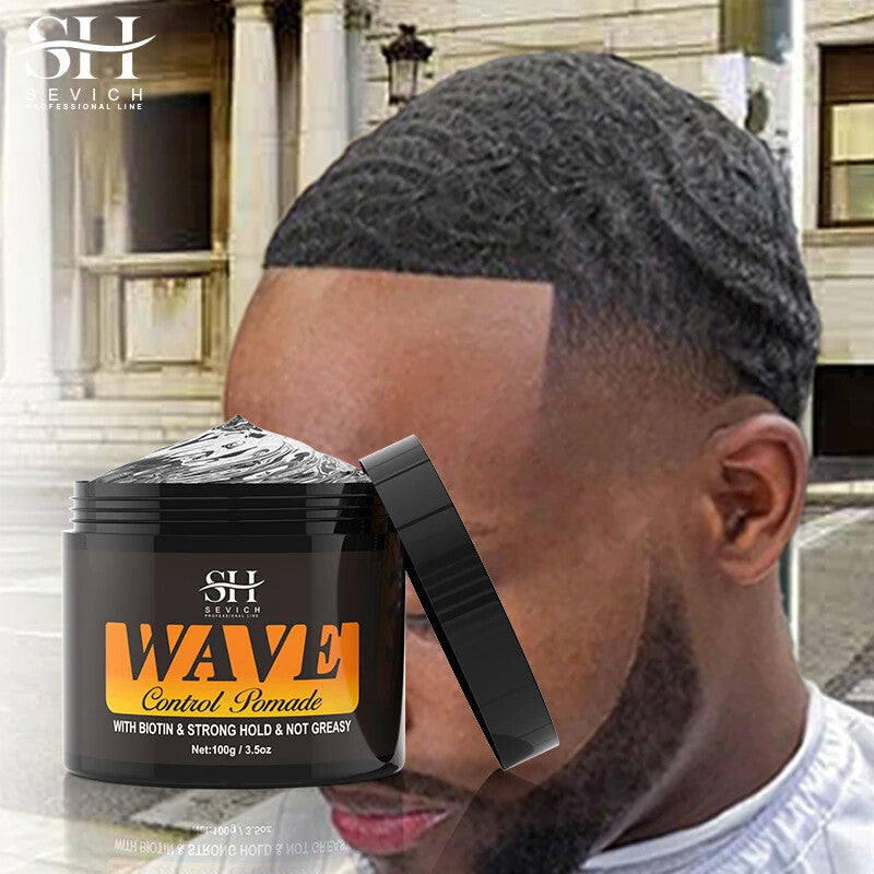 Natural Wave Control Pomade for Men - Strong Hold & Shine, 360 Waves Styling Clay