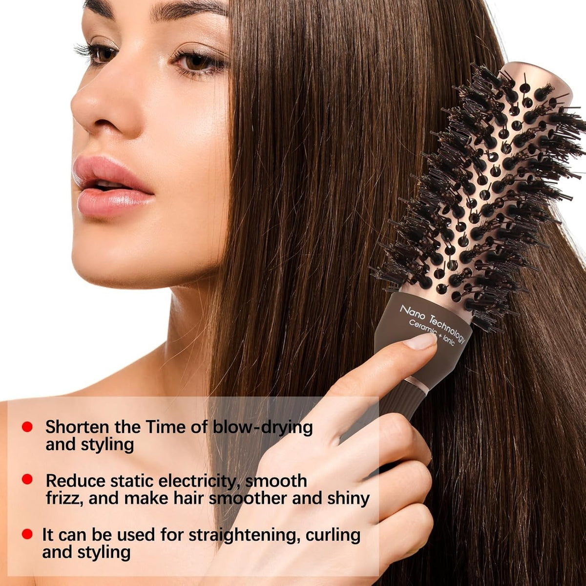 Nano Ceramic Round Hair Brush for Thick Hair 1.25 Inch Barrel - Salon Quality Styling Tool