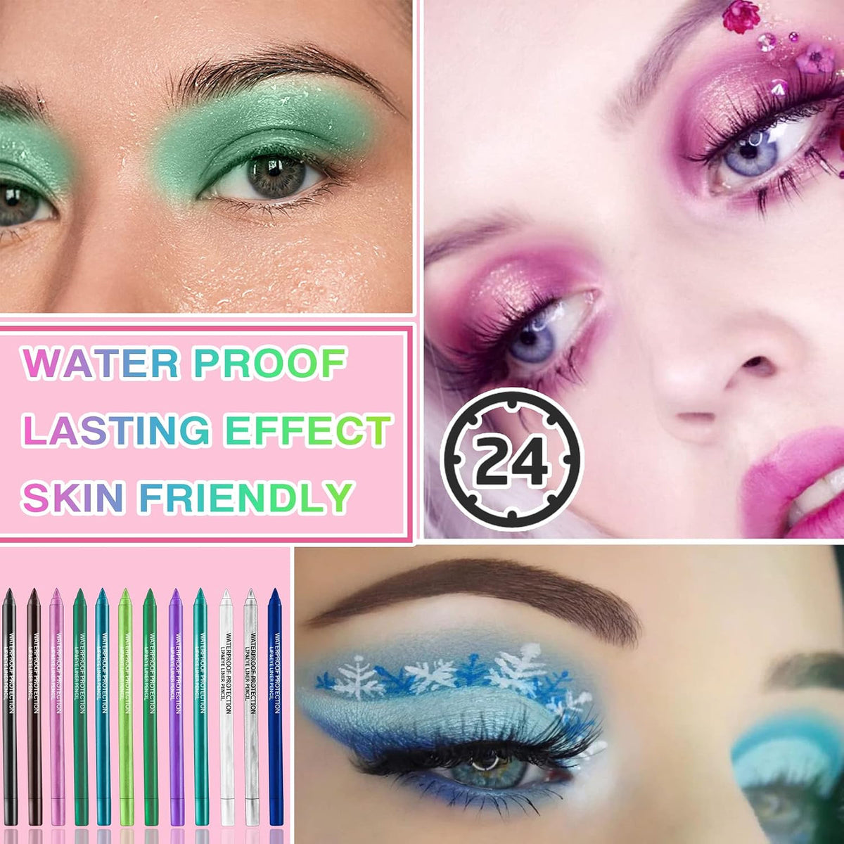 12 Color Waterproof Matte Glitter Eye Pencil Set for Eye Makeup