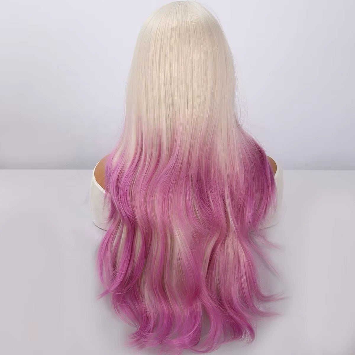 Blonde White Pink Gradient Wavy Lace Front Wig 28 Inch Cosplay Halloween Party