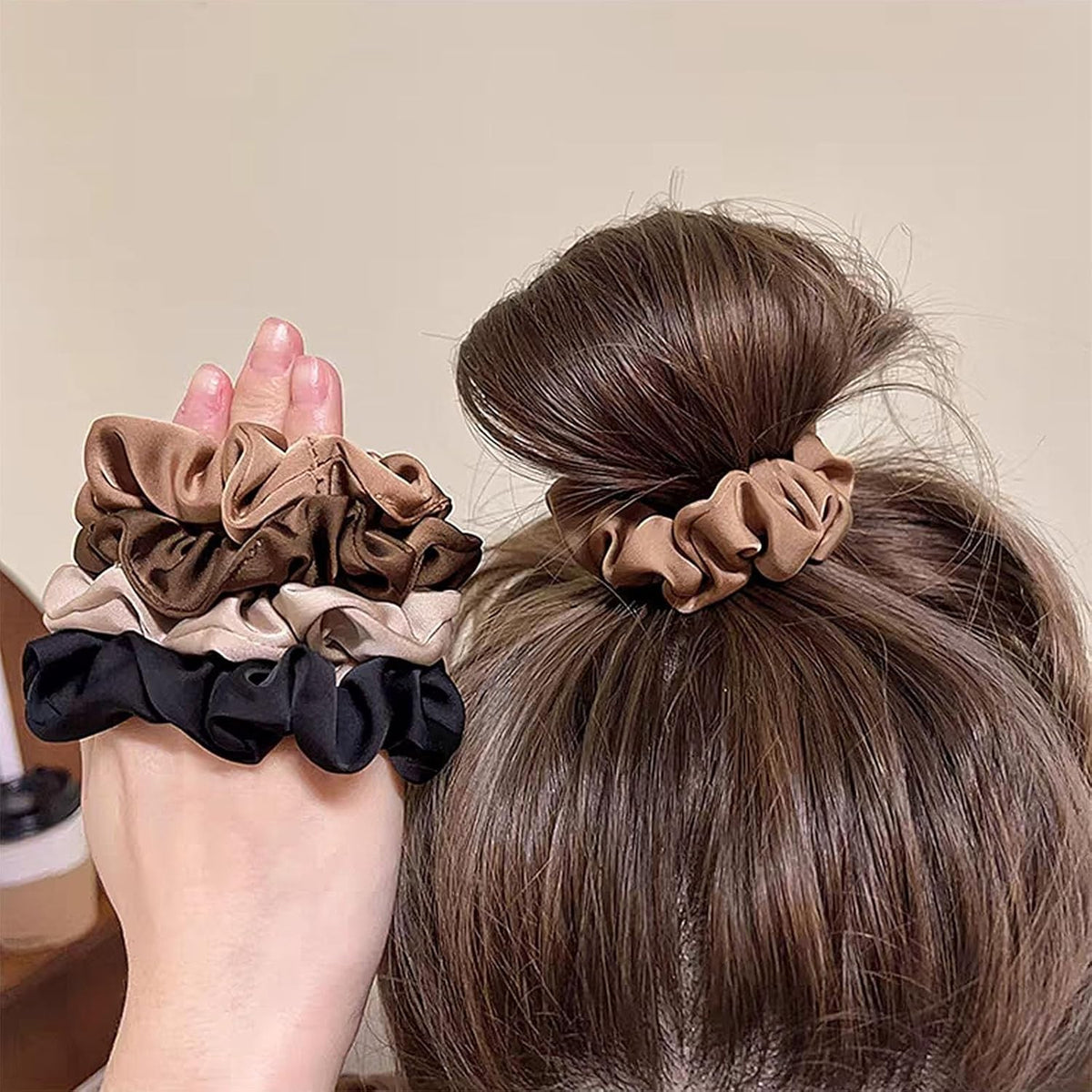 12 Satin Silk Scrunchies Set - Thick Elastic Hair Ties for Women & Girls