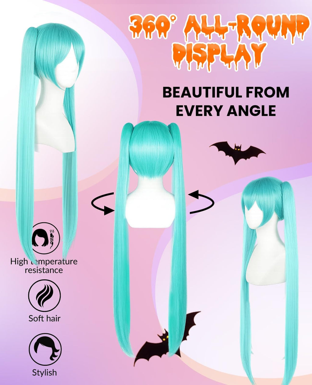 Blue Ponytail Wig for Women & Cosplay - Adjustable, Heat-Resistant Costume Hair