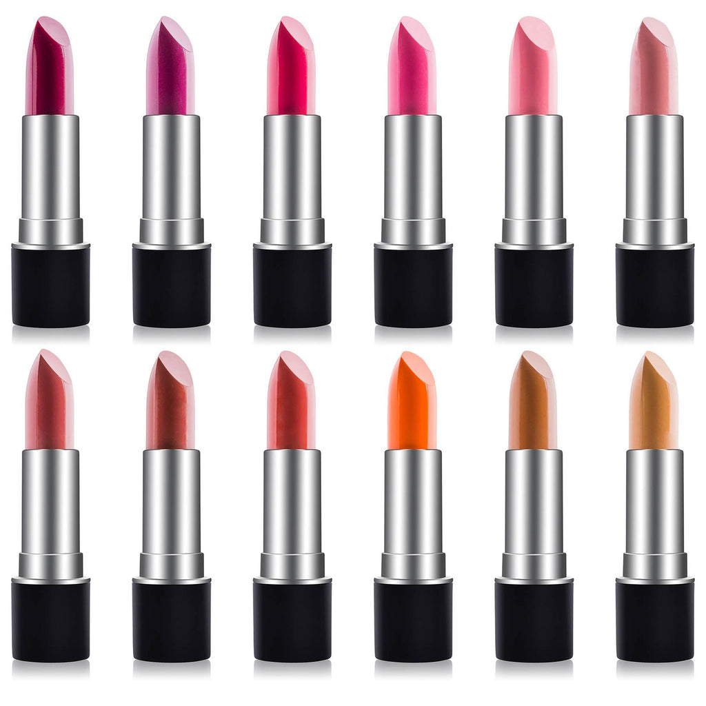 Slick and Shine Lipstick Set - 12 Color Long Lasting Moisturizing Lipsticks