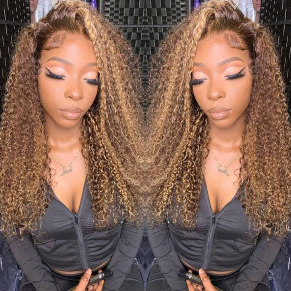 Indian Ombre Highlight Human Hair Extensions Bundles - Curly Blonde Weaves